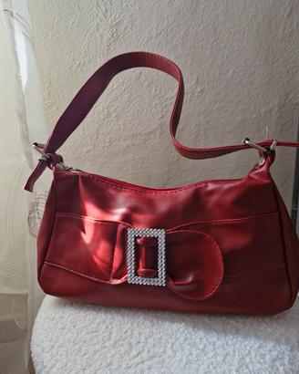 Borsa a spalla rossa con fiocco e strass