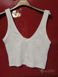 canotta bianca a costine, taglia M Pull &Bear