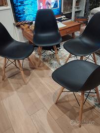 Set 4 sedie stile nordico nero/legno 