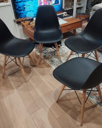 Set 4 sedie stile nordico nero/legno 