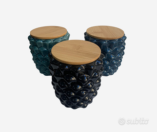 Set 3 barattoli in ceramica con tappo in legno