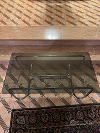 Tavolino vintage anni 70 vetro fumé e acciaio