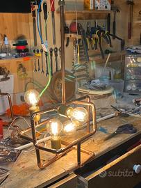 Lampadario artigianale in rame stile industriale 