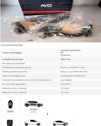 Peugeot 208 - Coppia Testine Sterzo Dx + Sx