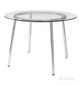 Tavolo rotondo in vetro e acciaio cromato IKEA + 4