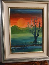 Quadro dipinto su tela in cornice laccata 