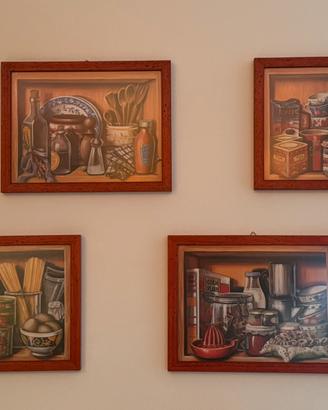 Set 4 quadri da cucina in legno