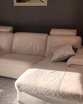 divano vera pelle bianco 4 posti chaise longue