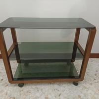 Tavolino doppia base in legno e cristallo