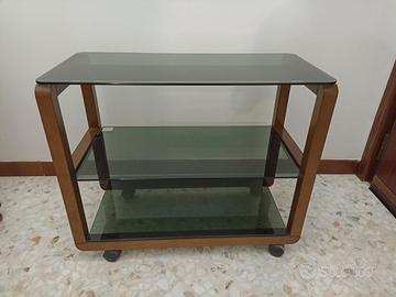 Tavolino doppia base in legno e cristallo