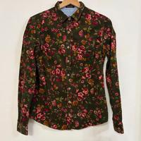 MASSIMO DUTTI Camicia verde in velluto fiori rosa