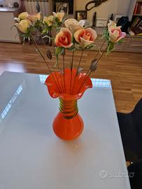 Vaso vetro vintage con rose decorative