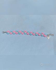 BRACCIALE ROSA E AZZURRO CON PERLA FATTO A MANO