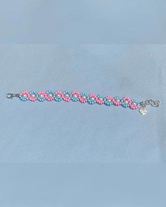 BRACCIALE ROSA E AZZURRO CON PERLA FATTO A MANO