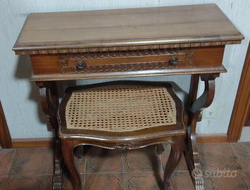 Mobile consolle legno con sgabello in vimini