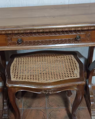 Mobile consolle legno con sgabello in vimini
