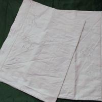 Antica coppia di federe in lino ricamate e con ini