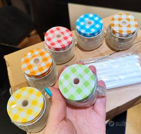 48 Vasetti vetro colorati con cannucce 