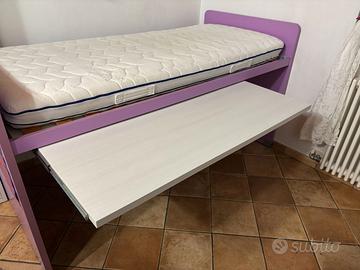 Letto Singolo Con Scrivania Estraibile - Rosa