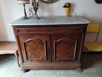 Cassettone in radica d'epoca con marmo