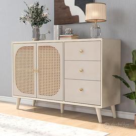 Credenza con 2 Ante in Rattan e 3 Cassetti, 120x40