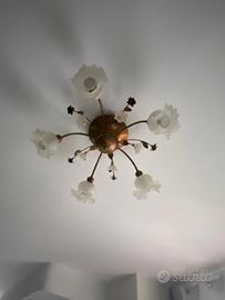 Lampadario 5 bocce vetro satinato floreale