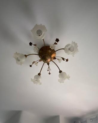 Lampadario 5 bocce vetro satinato floreale