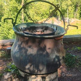 PENTOLONE ANTICO IN RAME   CON MANICO IN FERRO