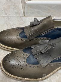 Mocassini Bicolore Grigio e Blu con Frange
