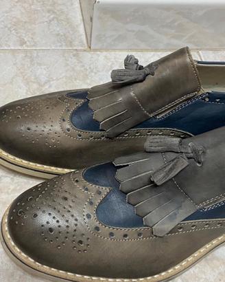 Mocassini Bicolore Grigio e Blu con Frange