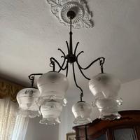 Lampadario a 6 Luci in Vetro Satinato e Bronzo