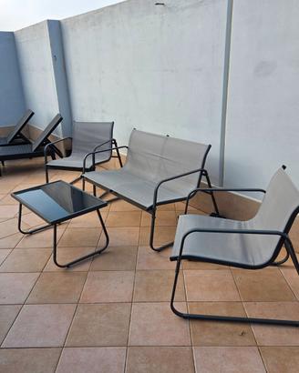 lett. prendisole, tavolo e 10 sedie, set giardino