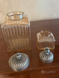 Coppia Vasi Barattoli Vintage Vetro Ambrato