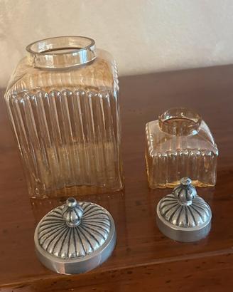 Coppia Vasi Barattoli Vintage Vetro Ambrato