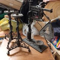 Vecchio trittico lampada candelabri ferro battuto