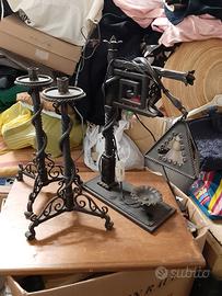 Vecchio trittico lampada candelabri ferro battuto