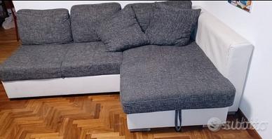 Divano letto con chaise longue e contenitore