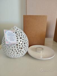 Porta candela bianco artigianale in ceramica 