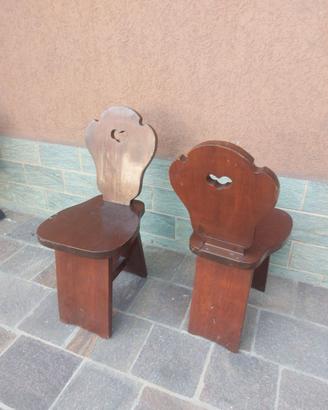 Coppia di Sedie Tirolesi in Legno Massello