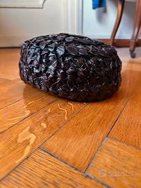 Cappello vintage nero anni 50 in paglia/rafia