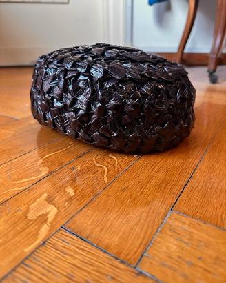 Cappello vintage nero anni 50 in paglia/rafia