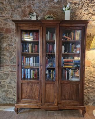 Libreria / vetrina in legno massello 3 ante a vetr