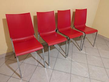 4 sedie rosse con gambe alluminio 