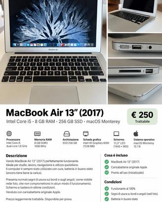 MacBook Air 13” 2017 – i5, 8GB RAM, 128GB SSD