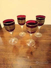 4 bicchieri vino vetro di Murano Rosso Oro