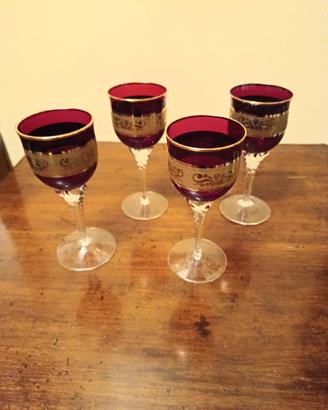 4 bicchieri vino vetro di Murano Rosso Oro
