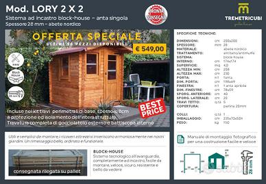 Casetta in legno 2x2 spessore 28mm blockhouse