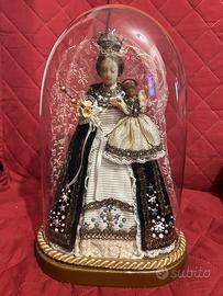 Statua di Madonna in cera con campana in vetro