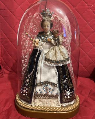Statua di Madonna in cera con campana in vetro