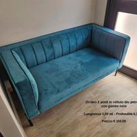 Divano 2 posti in velluto blu petrolio
